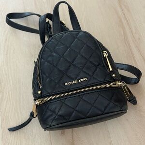 Michael Kors Quilted Black Backpack with Gold Accents